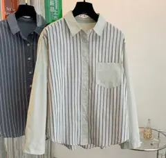 長袖 レトロ シャツ ブラウス カジュアル 通勤 大きいサイズ ストライプ