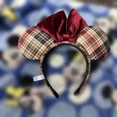 ディズニーリゾート　ミニー　カチューシャ　リボン　チェック　赤　完売品