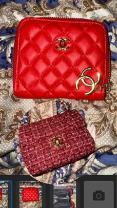 CHANEL レッド ショルダーバッグ ツイード 財布 ブランド