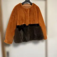 フェイクファー　希少色オレンジ&ブラウン　ショートコート　新品未使用品　M-L