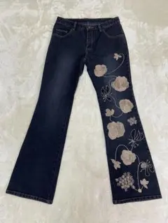 フレアデニム y2k 刺繍 花柄
