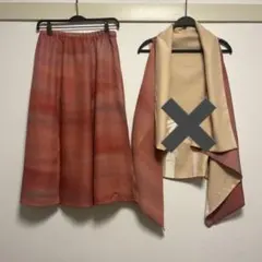 古着着物リメイク　スカート　春夏　ピンク色　重ね着風　ウエストゴムM〜Lサイズ