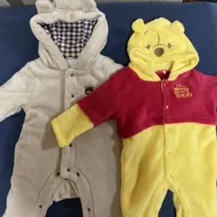 ★フード付きプーさん・クマふわふわロンパース2点セット★70〜80㎝