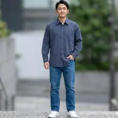 アロー ストライプシャツ XL ゆるだぼ ネイビー未使用のサムネイル