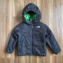 USA企画ノースフェイス子供ダークグレーリバーシブル緑チェックダウンジャケット
