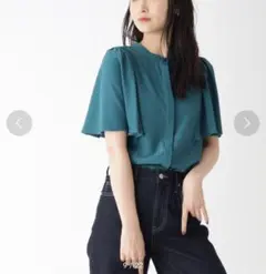 新品未使用 オペークドットクリップ フレアスリーブバンドカラーブラウス M