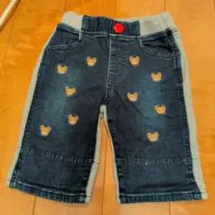 mikihouseクマ刺繍デニム風半ズボン