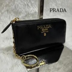 ✨美品✨ プラダ コインケース ヴィッテロムーヴ キーチェーン 金ロゴ ブラック