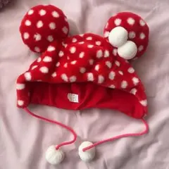 ミニー ミニーマウス 赤ドット ポンポン付き ファンキャップ