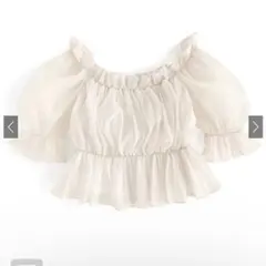 シアーギャザーショート丈ブラウス　アイボリー