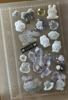 【正規品】うさぎ　ボンボンドロップシール　ウォーターインシール　6穴　A7 白系