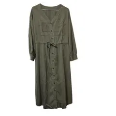 GU 長袖ロングワンピース　Sサイズ　オリーブグリーン