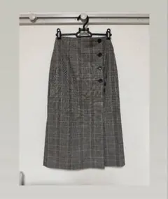 【美品】ユニクロ　サイドボタンチェックラップスカート　ロングスカート
