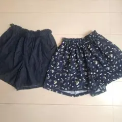 デニムと花柄のショートパンツ2点セット　キュロット　140cm