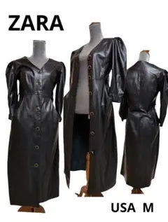 訳あり値下げ☆ZARA★フェイクレザーワンピース★コート☆ブラック★L相当