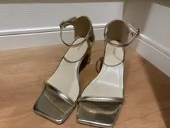 ゴールド アンクルストラップ ヒールサンダル 36