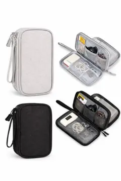 ガジェットポーチ L 大容量 2層収納 軽量 旅行 出張 ブラック