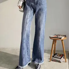 classicalelf 裾フリンジセミフレアデニムパンツ