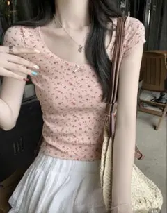SHEIN レディース トップス 半袖 Tシャツ 花柄 リボン ピンク XSのサムネイル