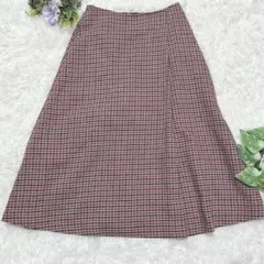 INDIVI 日本製 千鳥柄スカート 03 L ピンクブラウン きれいめ美ライン