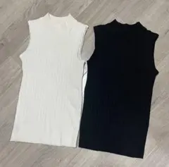 セット売り！ノースリーブハイネックリブニット ホワイトとブラック