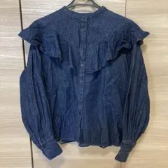 新品 ナルシスJapan ノースリーブブラウス フリル フリルネック デニム 