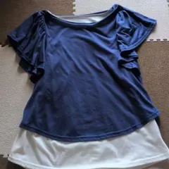 マタニティー授乳用ネイビーとホワイトの半袖Tシャツ M-L