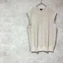 ユニクロ　ニットベスト　Uネック　茶色系　綿混　コットン　S　カジュアル　重ね着