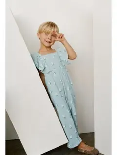 ZARA baby フリル付き水色ジャンプスーツ 104cm