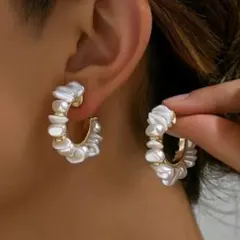 ㊾イミテーションパール　フープピアス 冠婚葬祭　女子会　卒業式　入学式