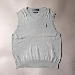 ポロバイラルフローレン ニットベスト Vネック ピマコットン グレー XL
