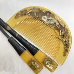 032004 昭和　アンティーク　 金芝　菊　樹脂　櫛笄　かんざし　簪