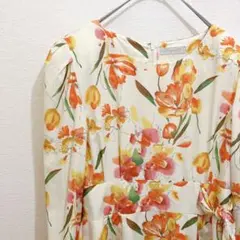 80s vintage 日本製 チューリップ柄 華やかワンピース レトロ