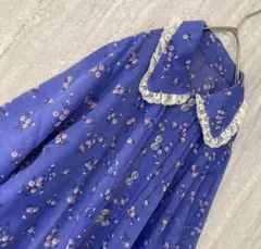 ヴィンテージ ブラウス 花柄 レースレトロ アンティーク ガーリー 紫青