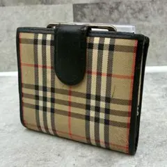 美品 バーバリー ノバチェック がま口 二つ折り財布 コンパクトウォレット ロゴ