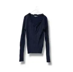 23区　メロウリブニットトップス　ブラック　M ウール　長袖 Vネック　無地