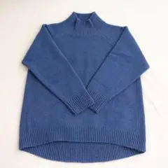 くすみブルー ハイネックニット ゆったり 秋冬