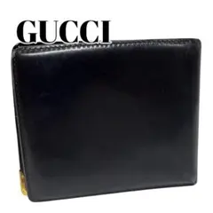 GUCCI レザー ブラック 二つ折り財布 金具付き