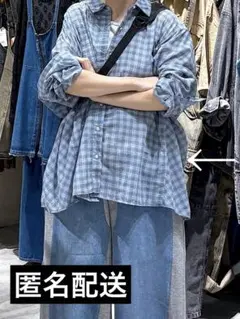 niko and… ダブルフロントチェックシャツ　ブルー　フリー　匿名配送