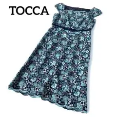 TOCCA フラワー刺繍 総レース グリーン ワンピース 上品 0のサムネイル