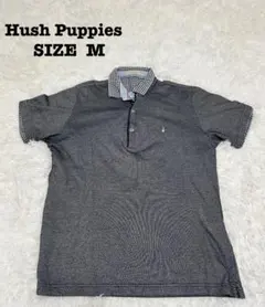 ハッシュパピー ポロシャツ M 紺 ギンガムチェック 襟デザイン [597]