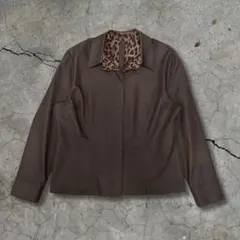 Y2K ヒョウ柄 ジャケット 茶 グランジ レオパード ストレッチ 古着 ギャル
