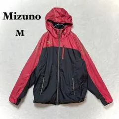 ミズノ ウインドブレーカー ブレスサーモ M 赤 ロゴ刺繍 フード 裏起毛 運動