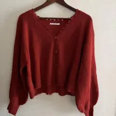 RETRO GIRL レトロガール ダメージショート ニット カーディガン F