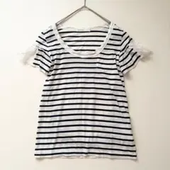 大人気✨ sacai luck 袖フリル ボーダーTシャツ 白×紺のサムネイル