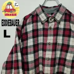 usa古着 EDDIEBAUER ネルシャツ　L レッド　ホワイト　チェック
