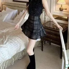 グレイル　インパン裏地付きチェック柄フレアミニスカート[tu1028] S