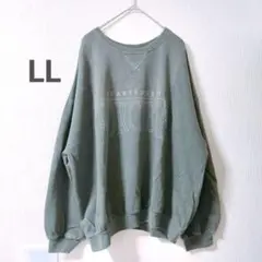新品　グレー 　LL　プリントスウェット　薄手トレーナー　ゆったり　おかだゆり