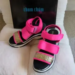 chum chum ピンク 厚底サンダル グリッター付き
