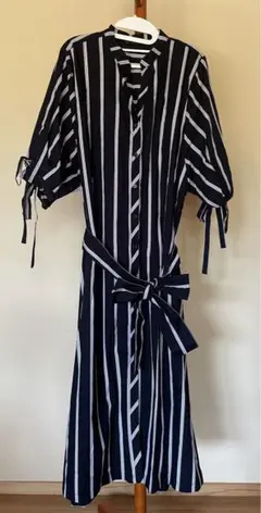 【未使用品】ZARAストライプ柄シャツワンピース　ウエストリボン　袖リボン　M